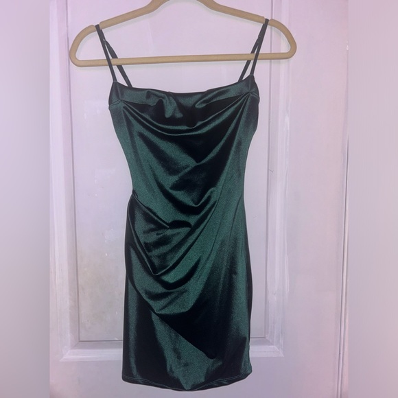hunter green draped body on dress mini - Picture 2 of 5